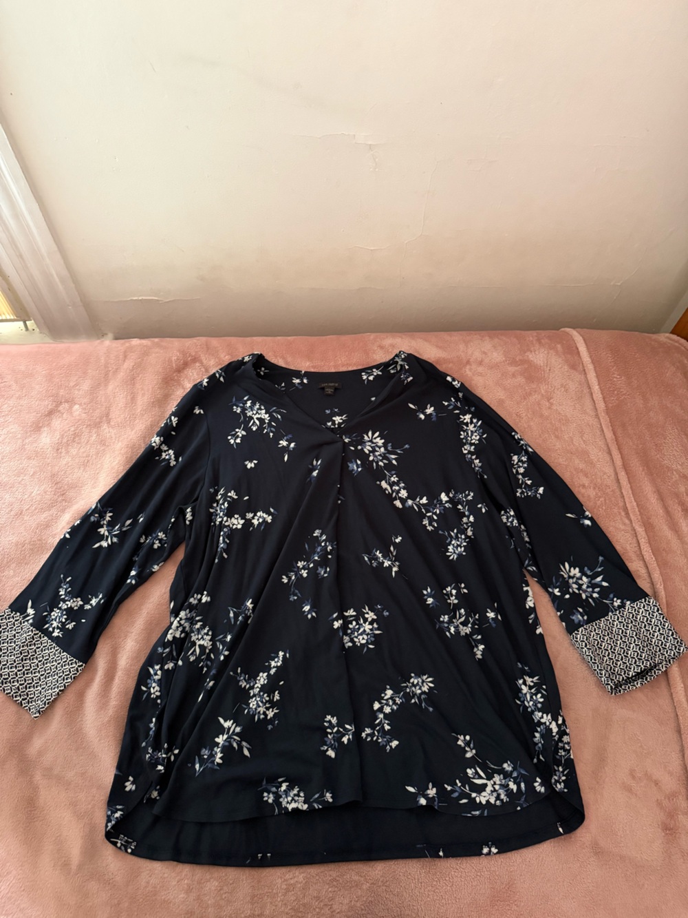 J. Jill Navy Floral V-Neck Blouse